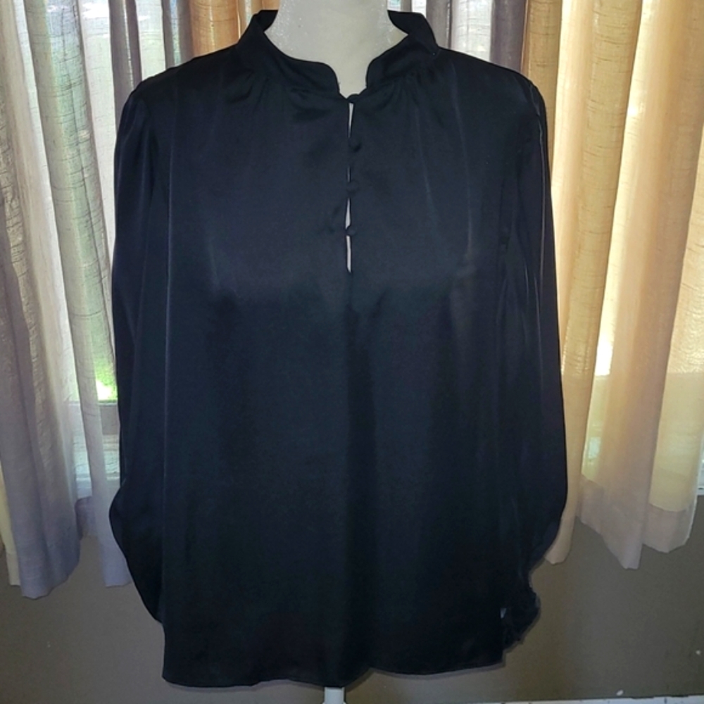 🖤VINCE CAMUTO SILKY LONG SLEEVE BLACK BLOUSE, SIZE LARGE